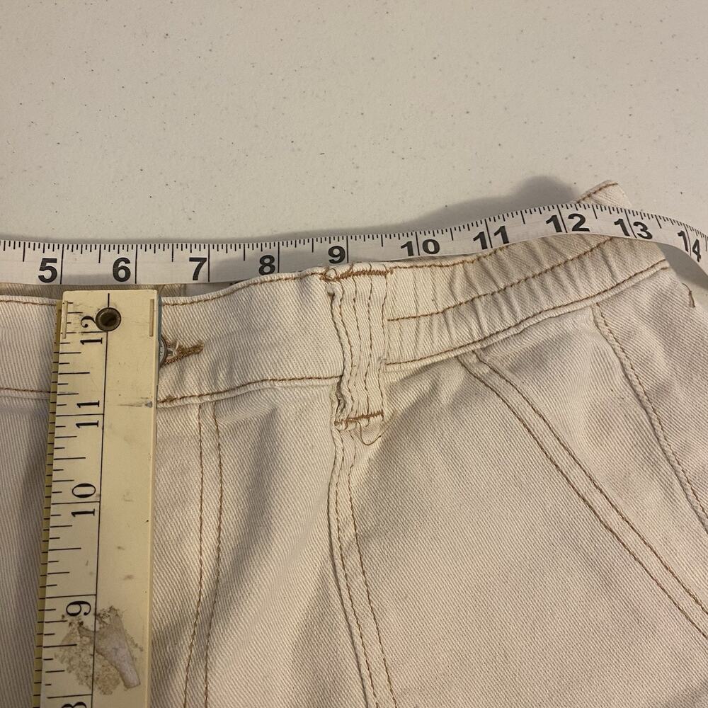 Women L Ivory Denim Cargo Pants WideLeg ElasticWaist Pockets Corpcore Steampunk - Picture 4 of 9